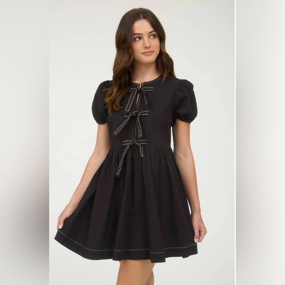 Black Mini Dress with Bow Details
